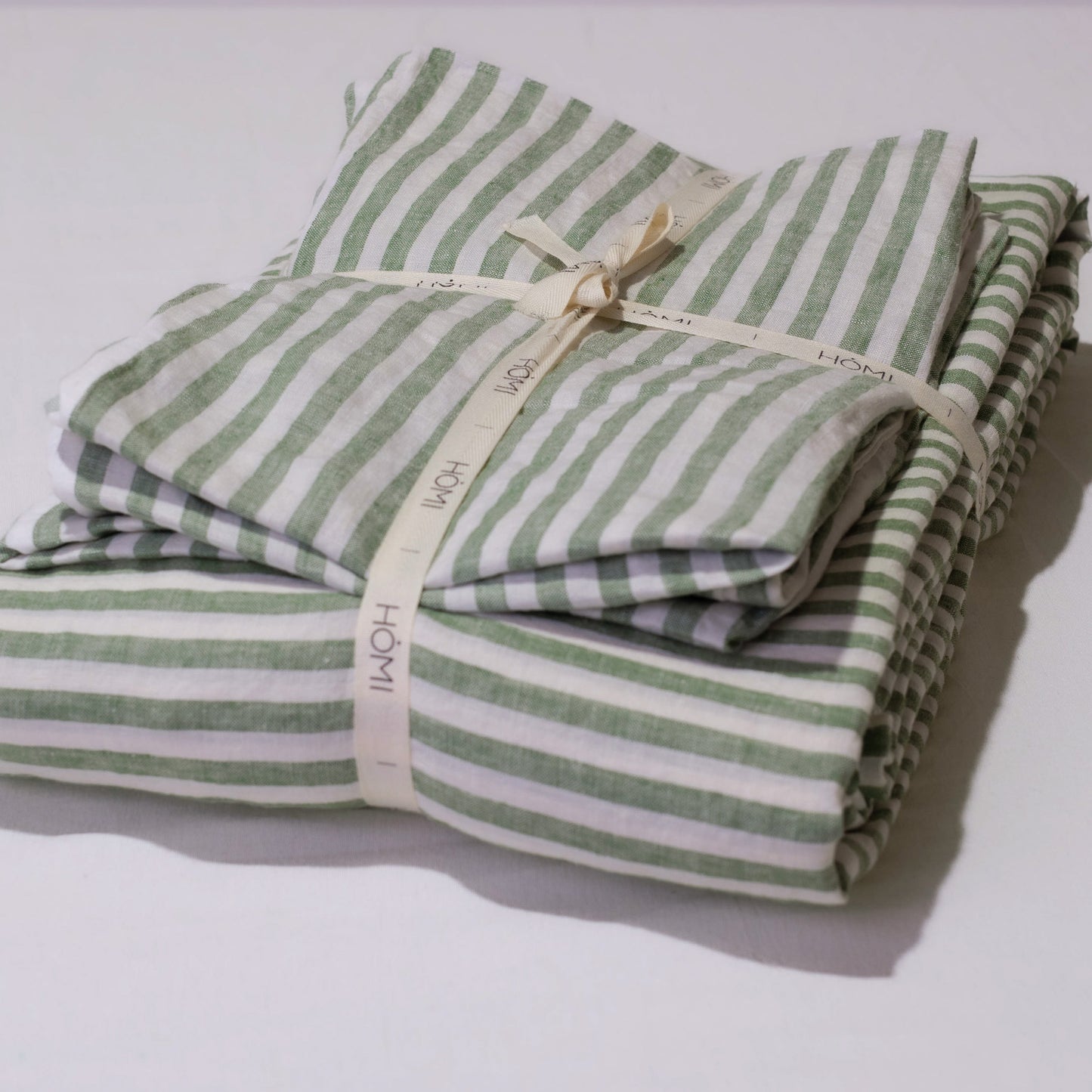 מצעי פשתן - פסים ירוקים