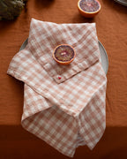 סט מפיות פשתן- ורוד משובץ