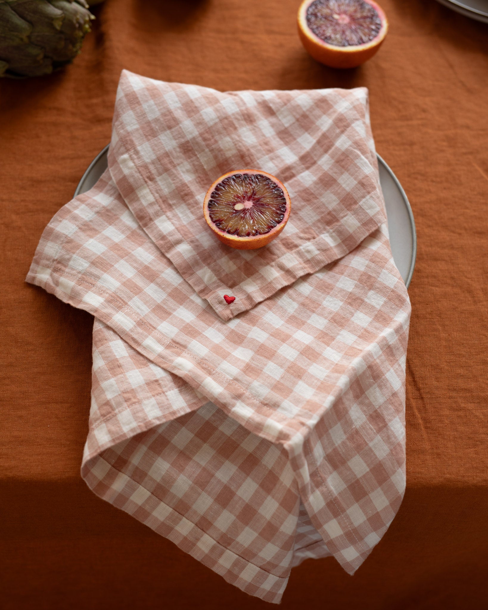 סט מפיות פשתן- ורוד משובץ