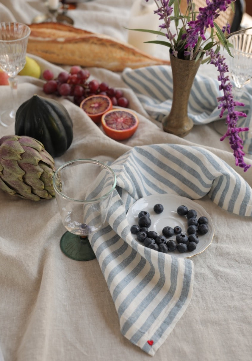 סט מפיות פשתן- פסים כחולים