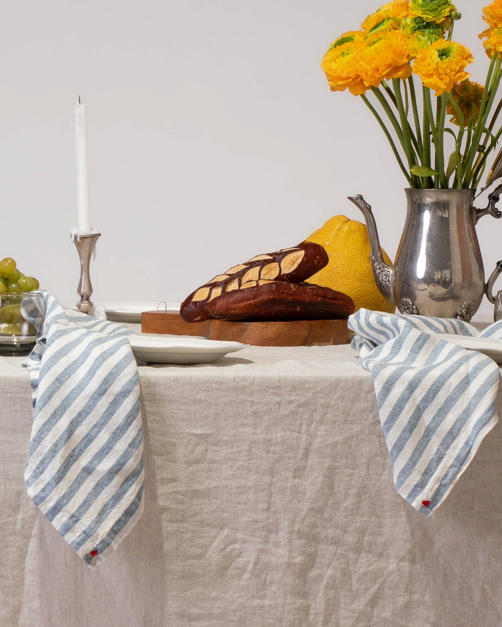 סט מפיות פשתן- פסים כחולים