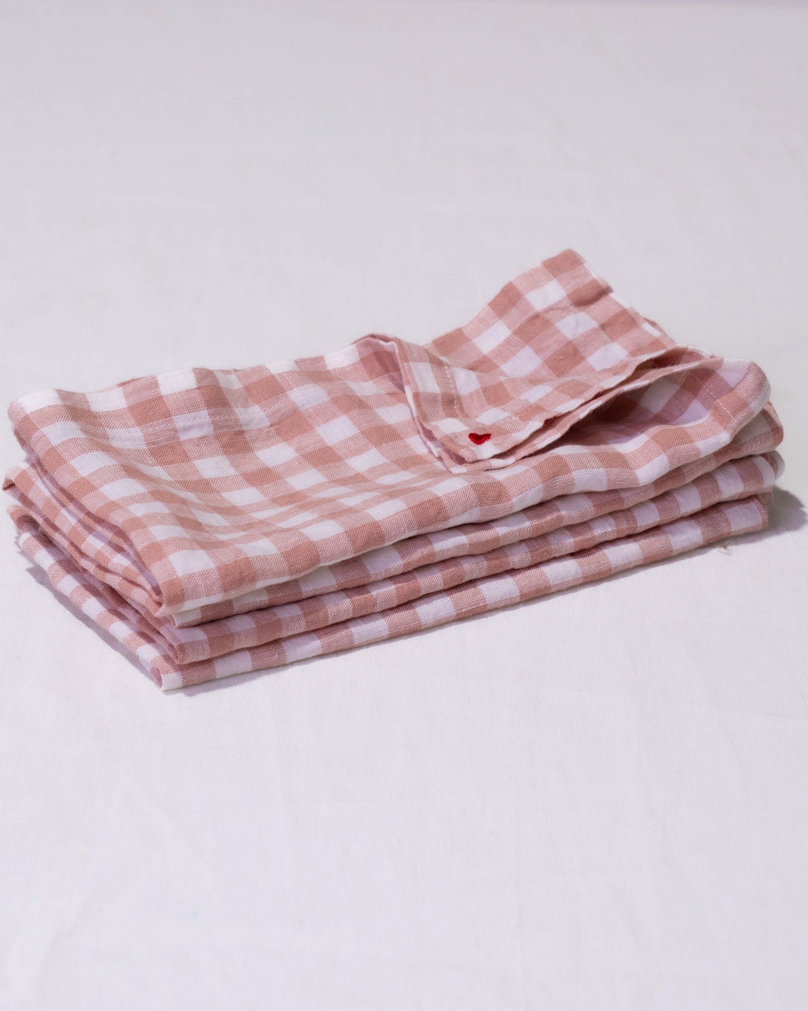 סט מפיות פשתן- ורוד משובץ