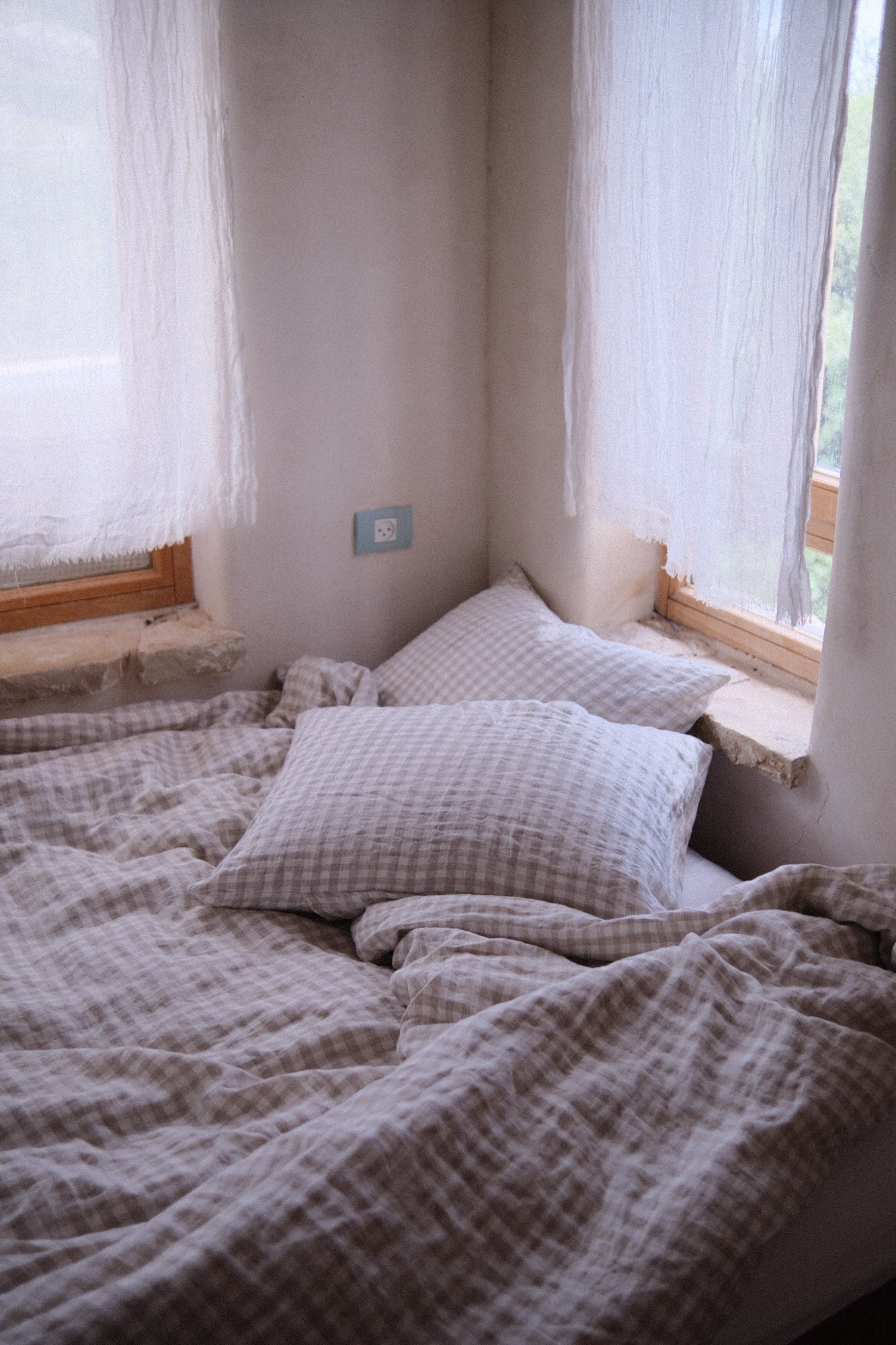 מצעי פשתן - טבעי משובץ