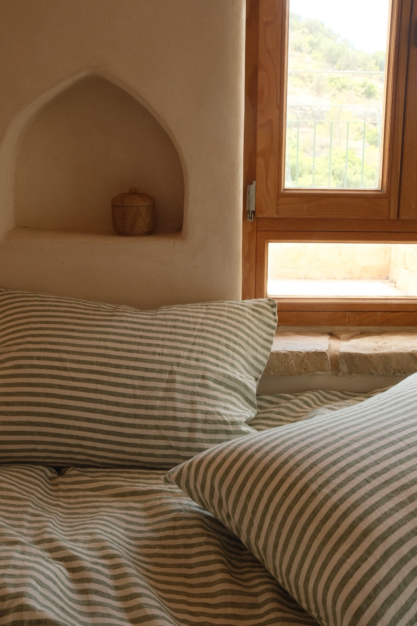 מצעי פשתן - פסים ירוקים