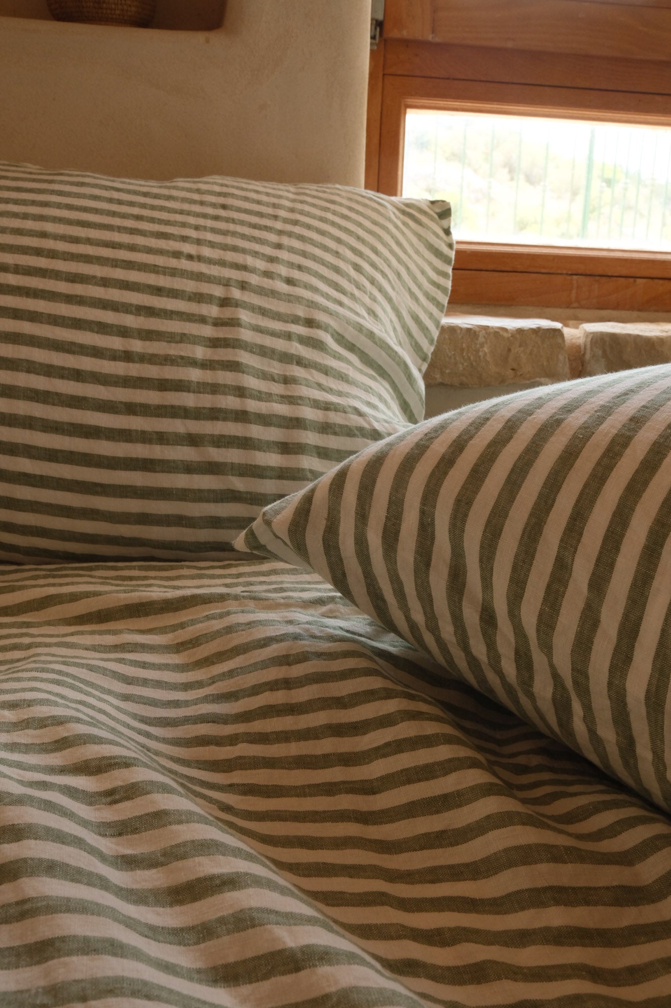 מצעי פשתן - פסים ירוקים