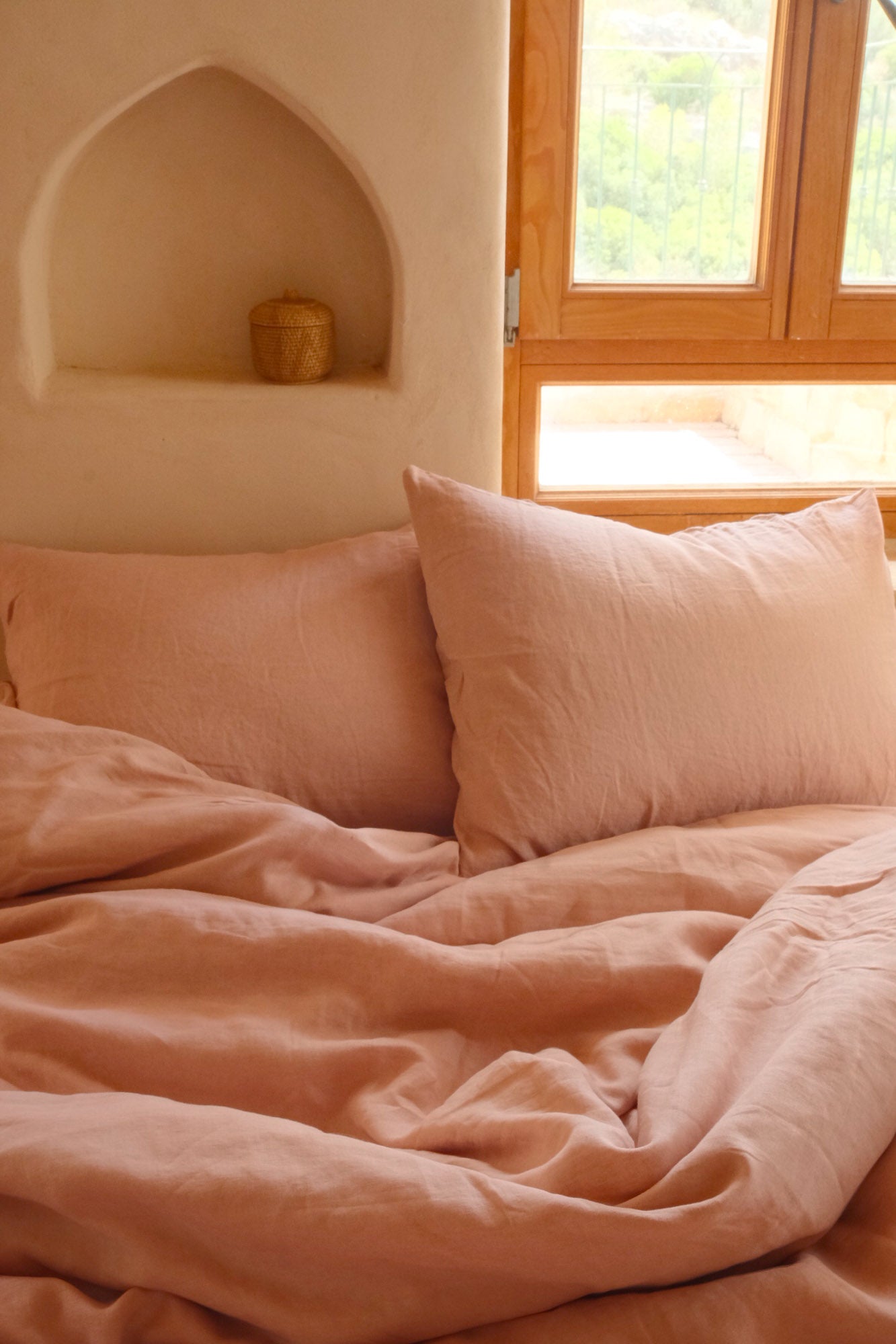 מצעי פשתן - ורוד עתיק